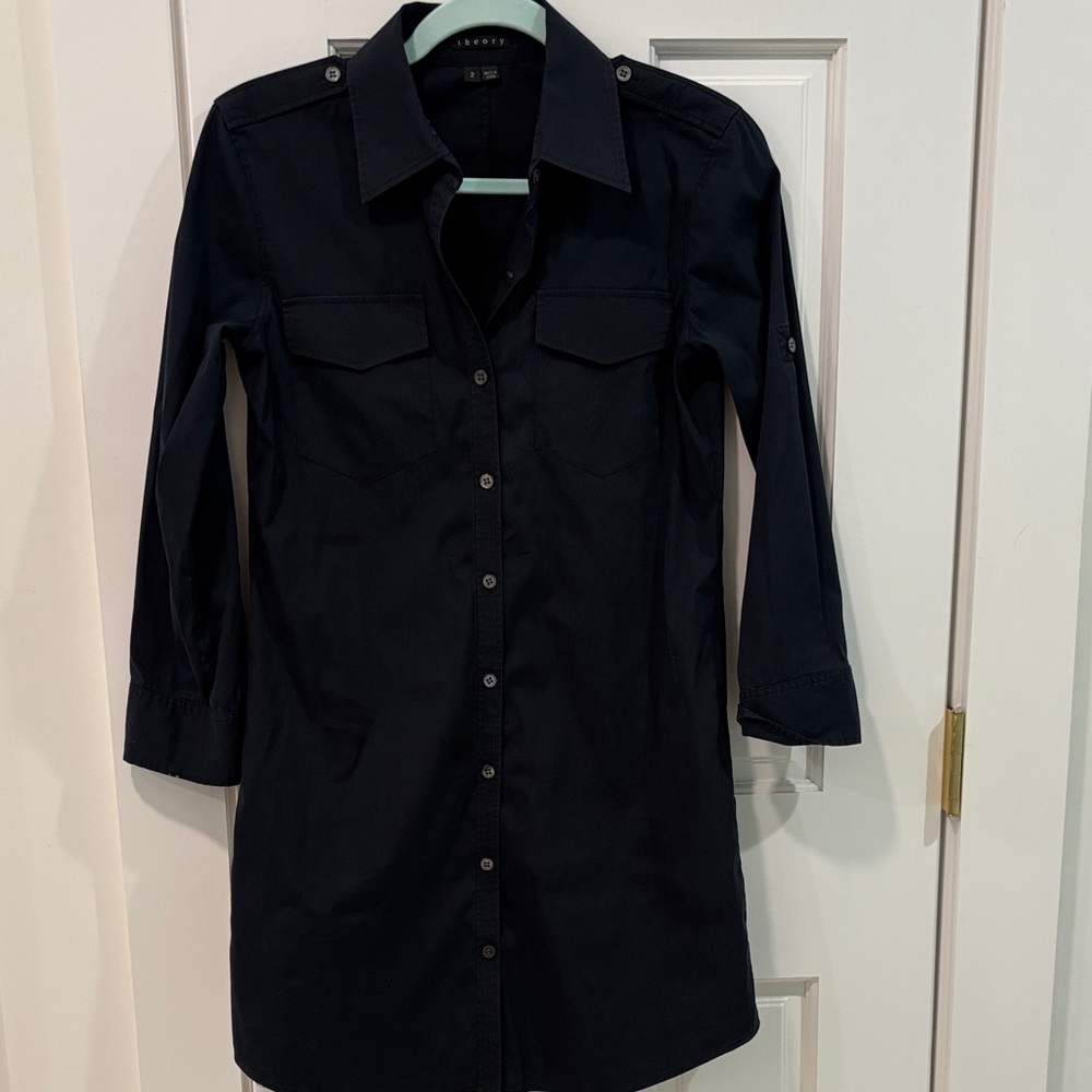 Theory Classic Black Button-Up Shirt Dress